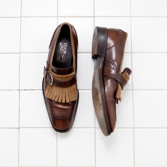 Salvatore Ferragamo 'Charm' Monk Strap Shoes Tassel Brown Loafers Size 8.5 D - Picture 1 of 13